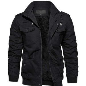 NEW Thick Thermal Winter Black Fleece Lined Military Jacket